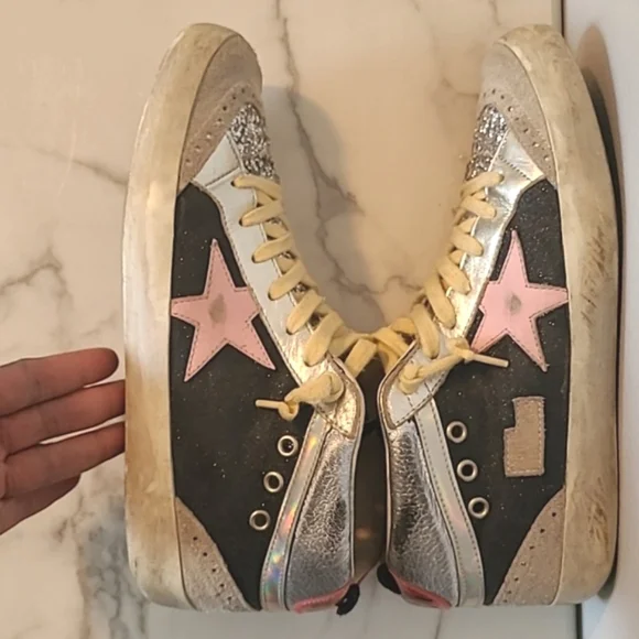 Golden Goose Mid Star Silver Glitter Sneakers Women's 10 Grunge Gorp Distressed - Picture 7 of 16